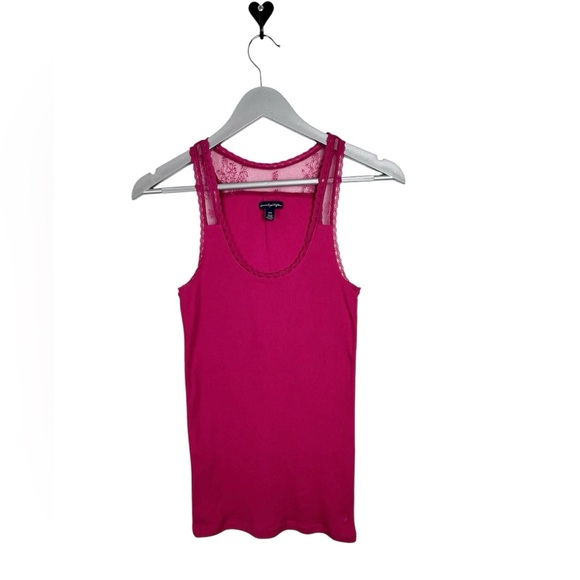 Y2K American Eagle tank top with lace Size M hot pink vintage Bella Swann Elena - Picture 1 of 6
